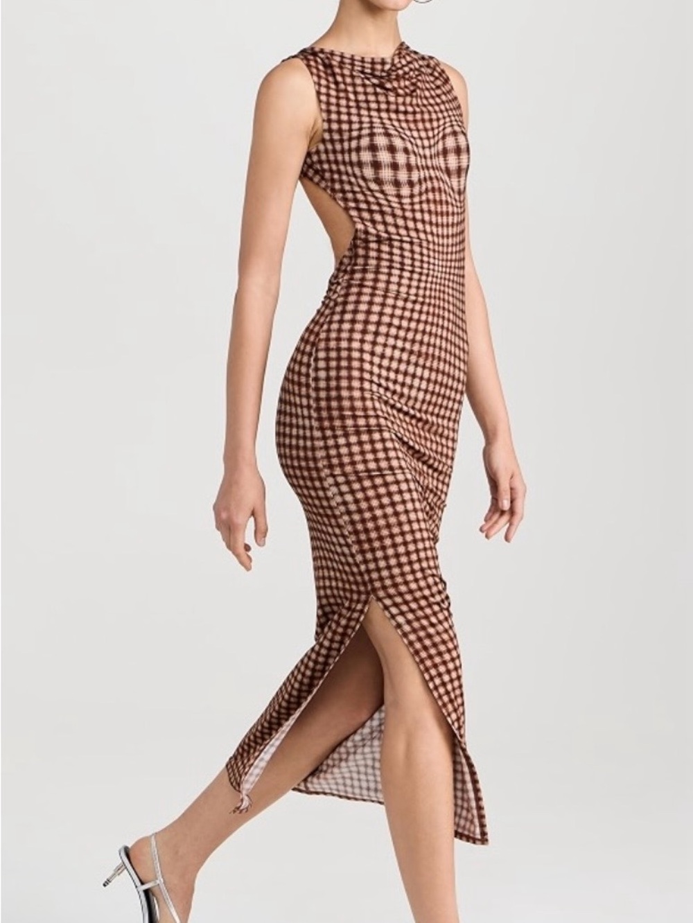 Miaou Selena Dress in warped plaid, size M
